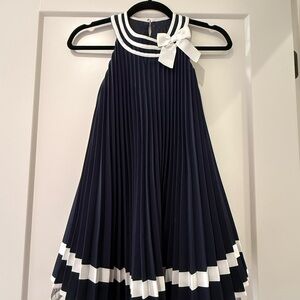 Bonnie Jean Navy Dress with White Trim and Bow